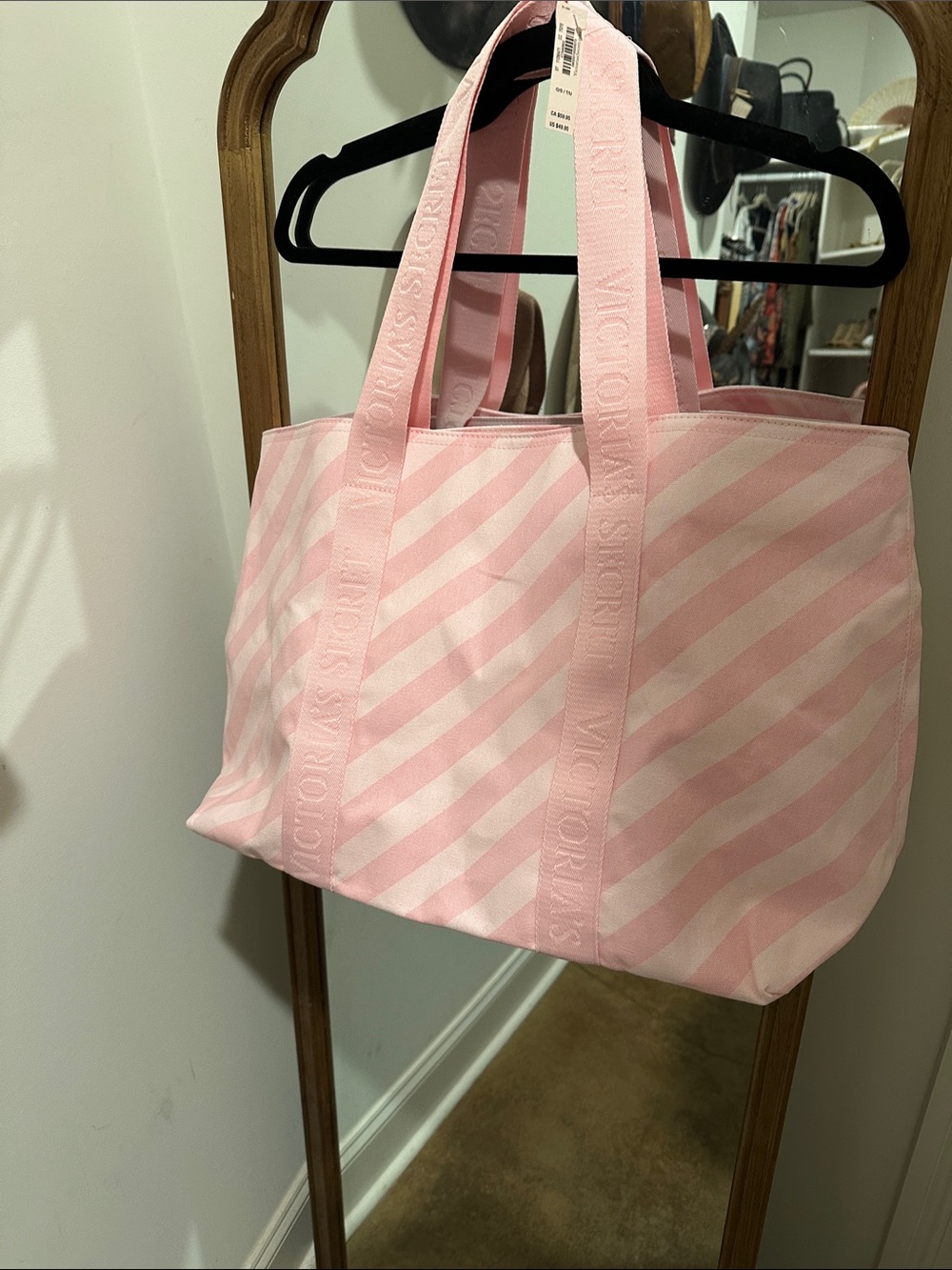 Victoria's Secret Pink Diagonal Stripe Canvas Tote NWT